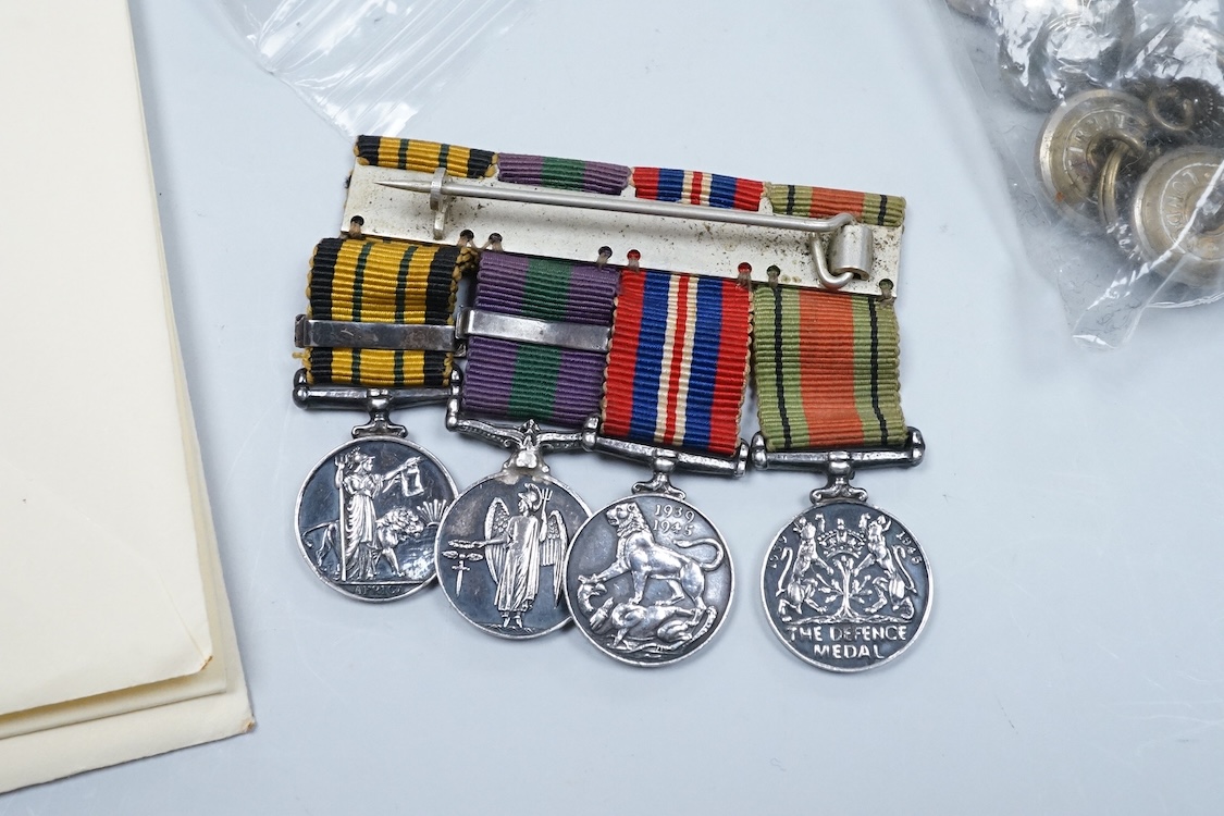 A cased ERII Colonial Police Force Medal for Meritorious Service awarded to John F. Brown, Asst. Supt. Kenya Police., together with a WWII miniature medal set including a General Service Medal with a clasp for Palestine